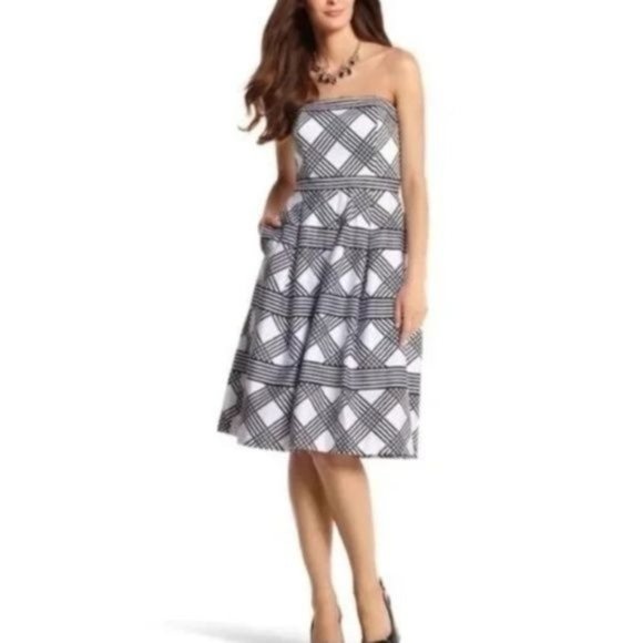 WHBM Lattice Print Strapless Midi Dress Size 2 - Picture 2 of 9